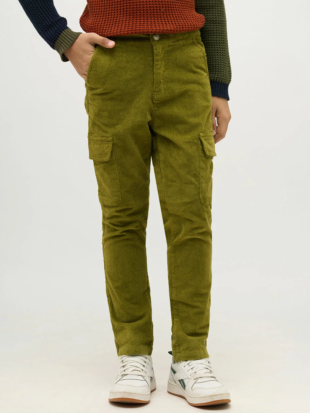 Boys Olive Green Corduroy Pants - Image 2