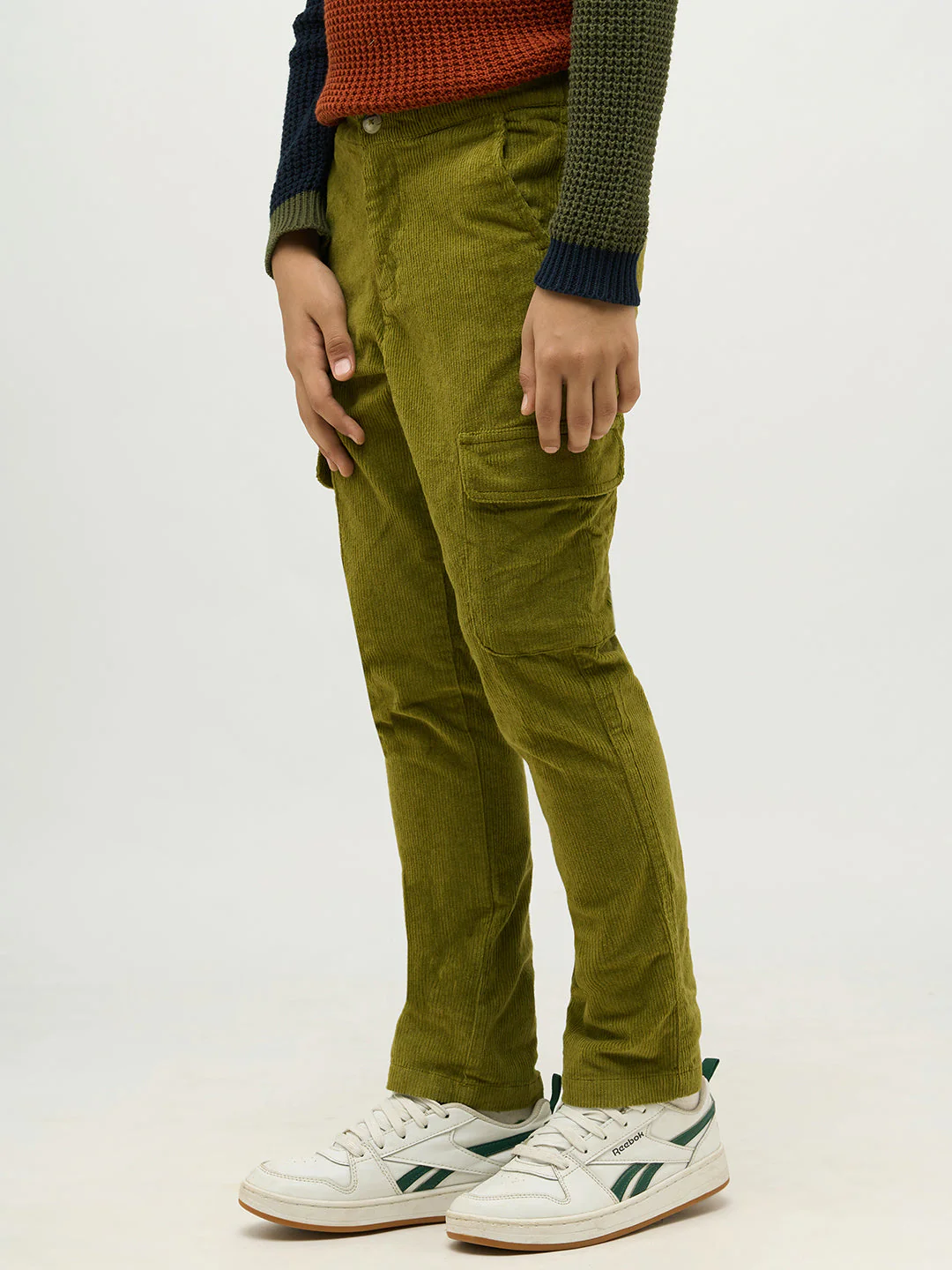 Boys Olive Green Corduroy Pants - Image 3