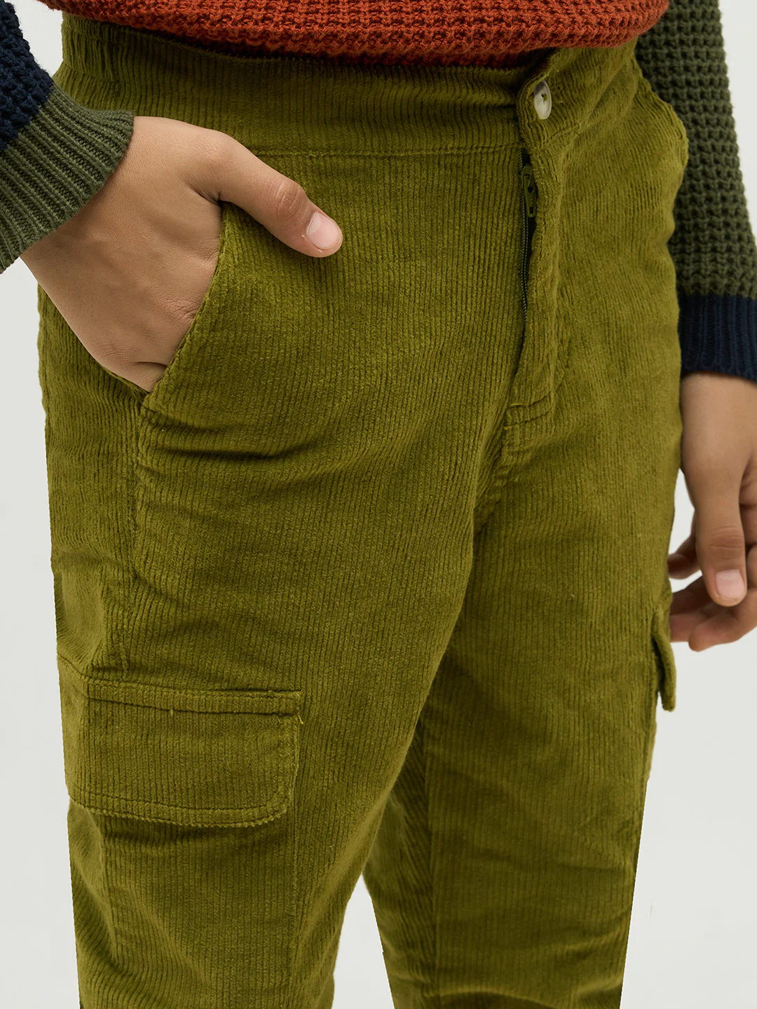 Boys Olive Green Corduroy Pants - Image 6