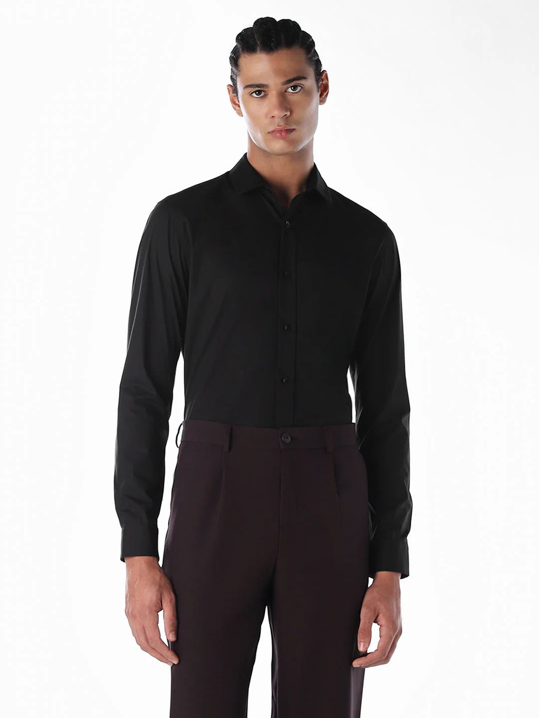Black Poplin Stretch Formal Shirt - Image 2