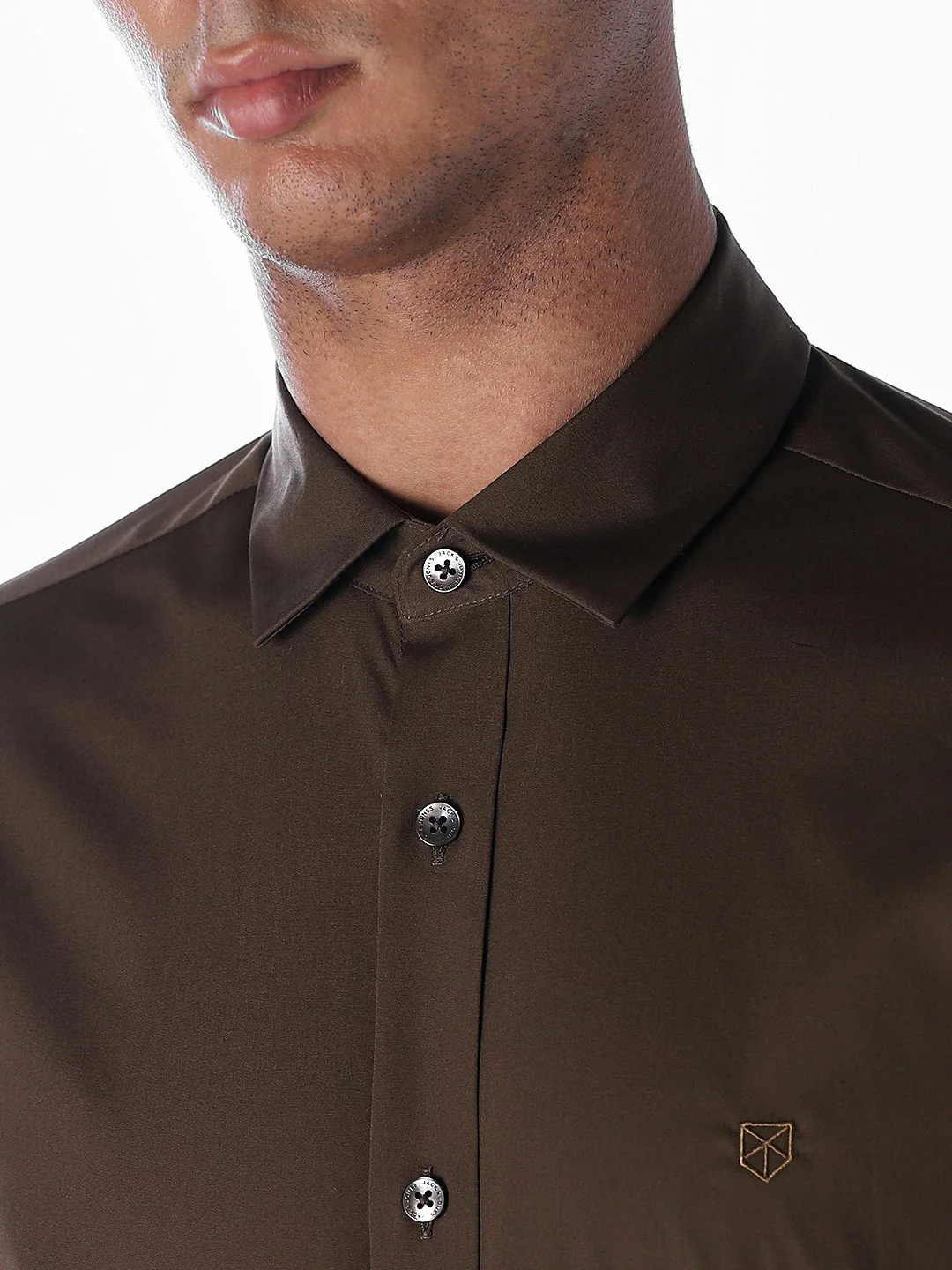 Dark Brown Stretch Poplin Shirt - Image 5