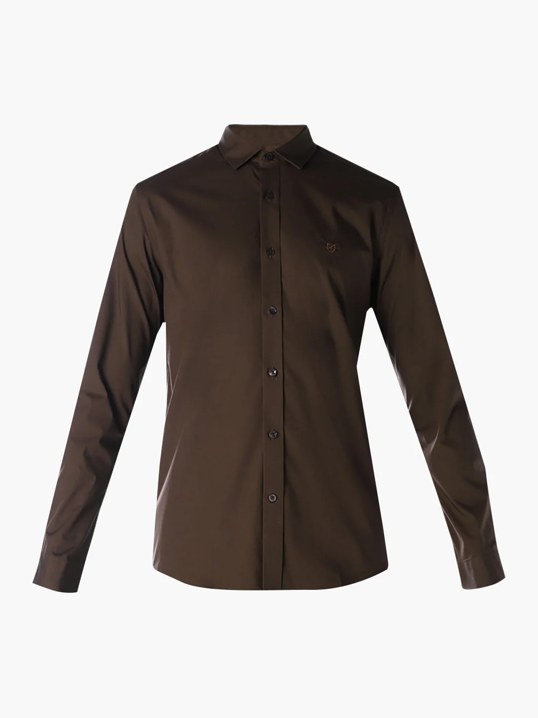 Dark Brown Stretch Poplin Shirt - Image 7