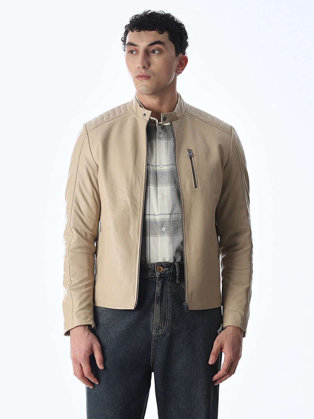 Beige Lisbon Leather Jacket - Image 2