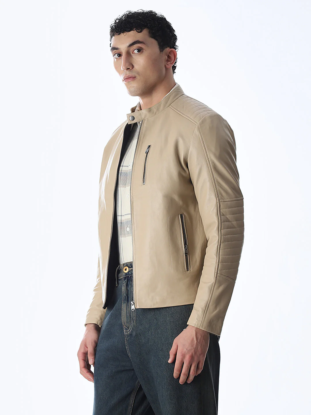 Beige Lisbon Leather Jacket - Image 3