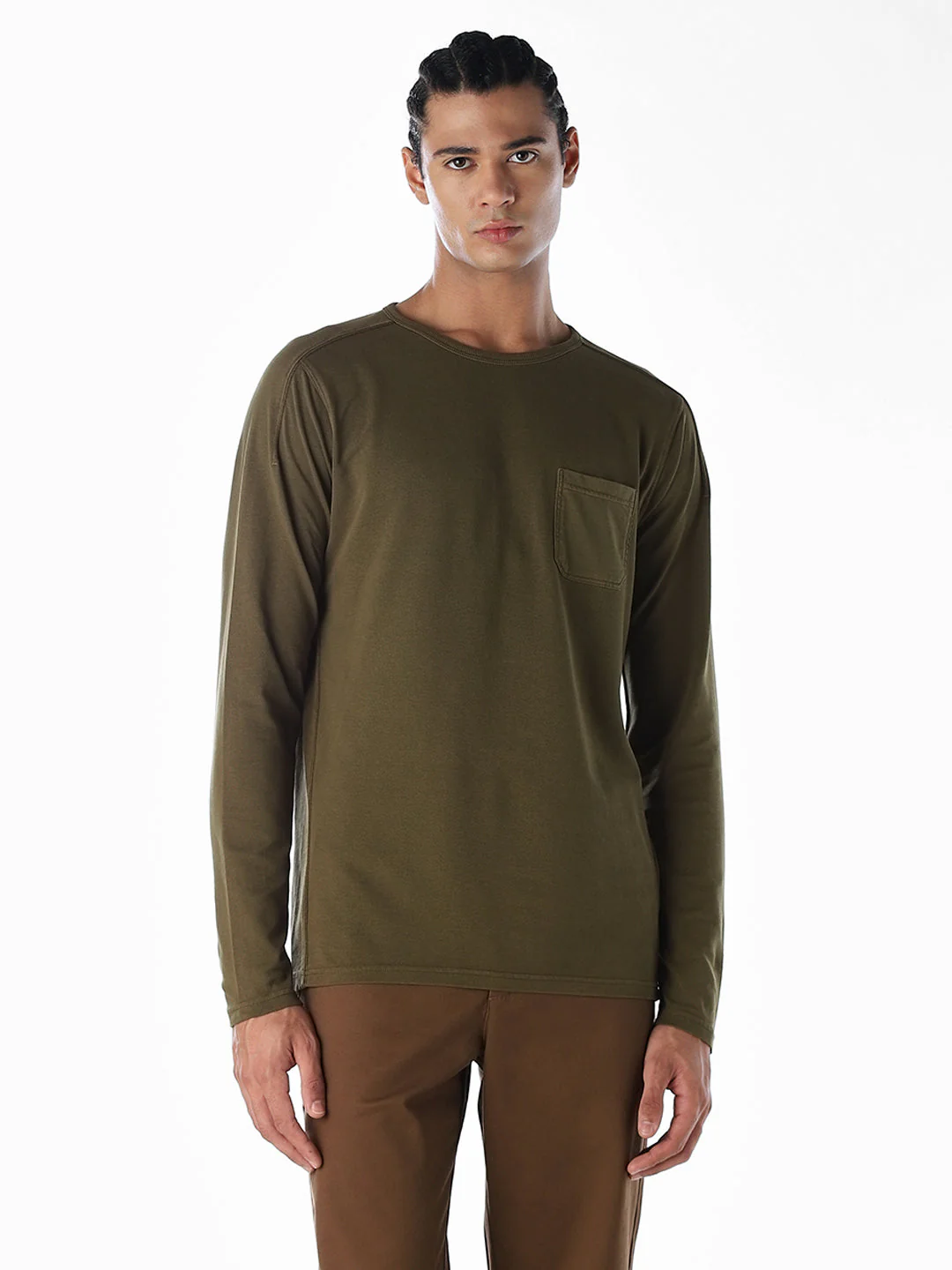 Chest Pocket Full Sleeves T-shirt - Green - Image 2