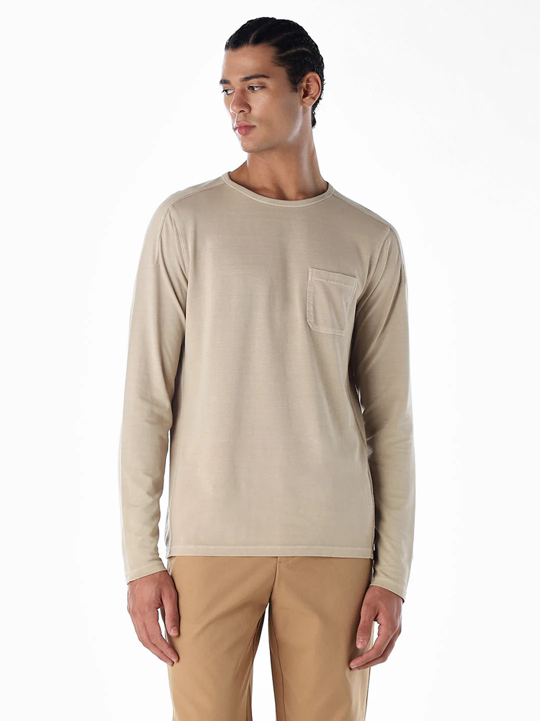 Chest Pocket Full Sleeves T-shirt - Brown - Image 2
