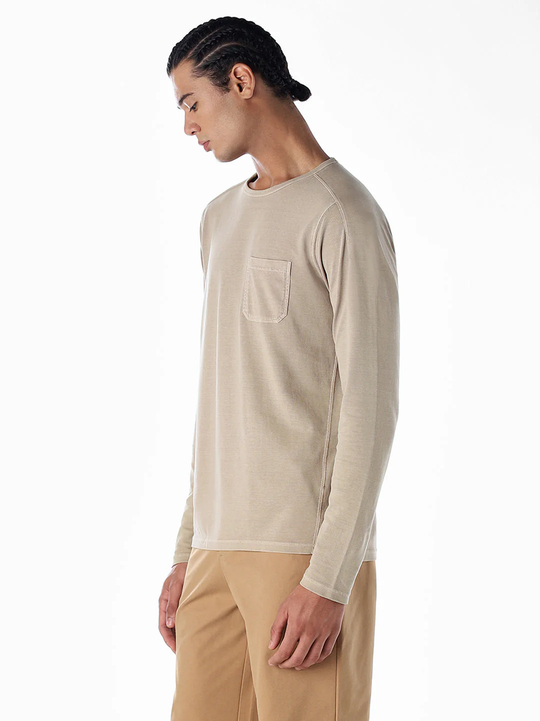 Chest Pocket Full Sleeves T-shirt - Brown - Image 3