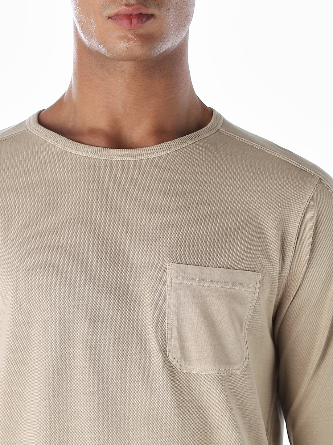 Chest Pocket Full Sleeves T-shirt - Brown - Image 5