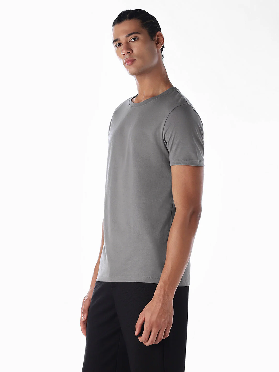 Cotton Regular Fit T-shirt - Grey - Image 3
