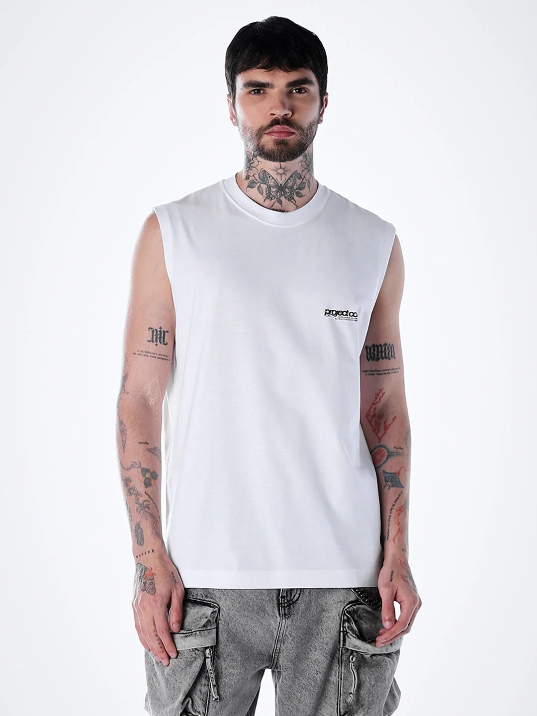 Printed Crew Neck Tank - White - Image 2