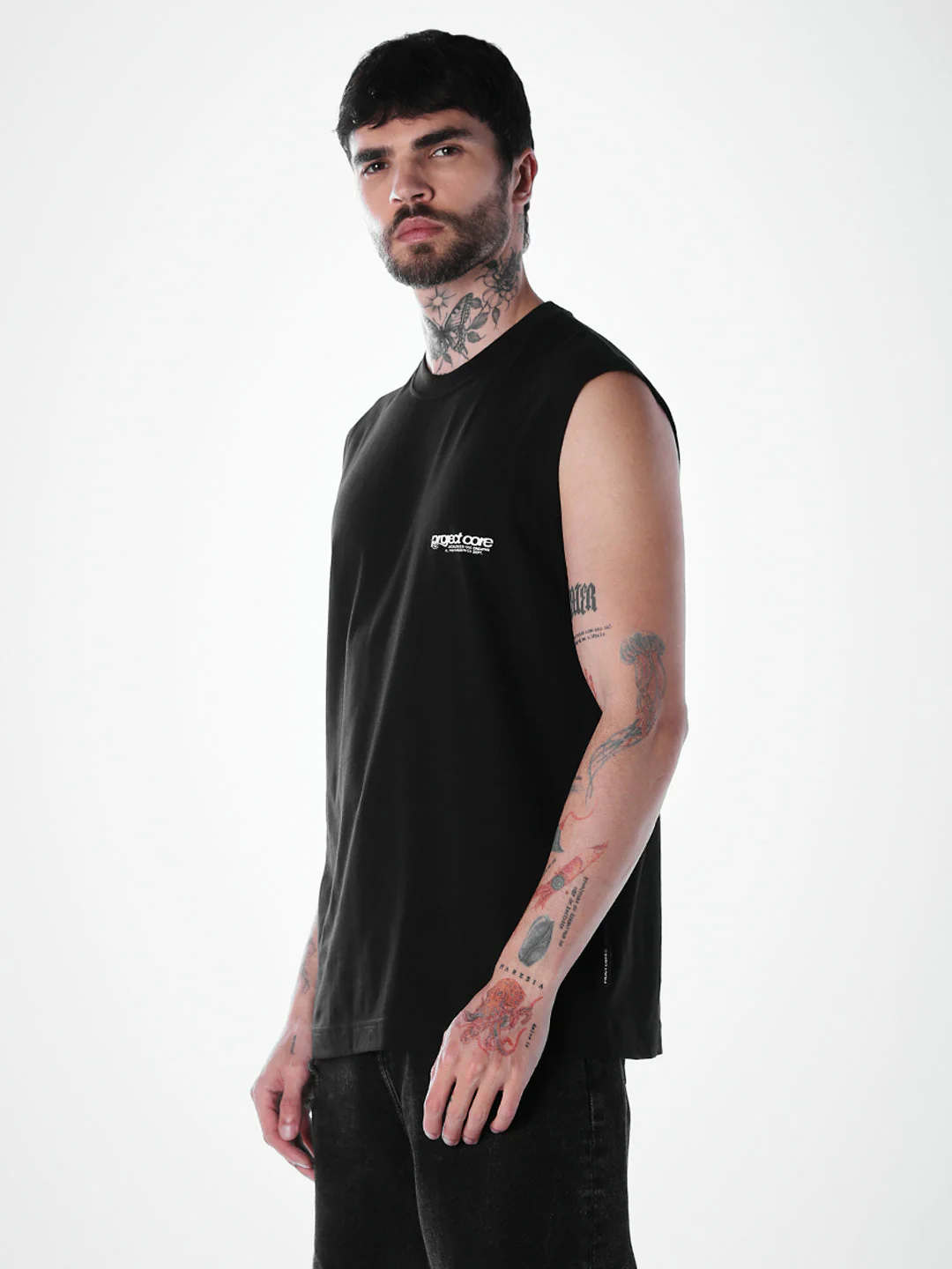 Printed Crew Neck Tank - Black - Image 3