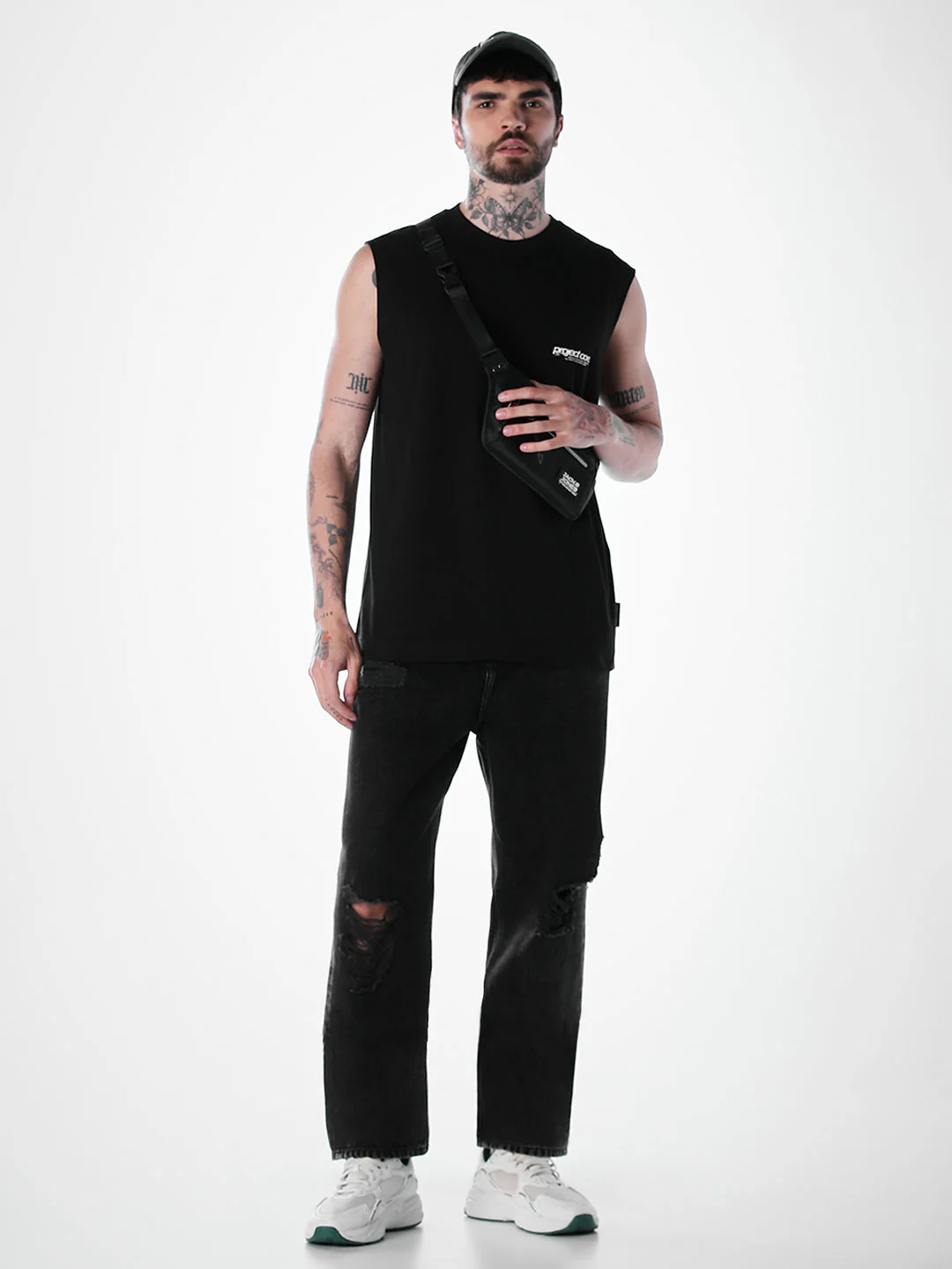 Printed Crew Neck Tank - Black - Image 6