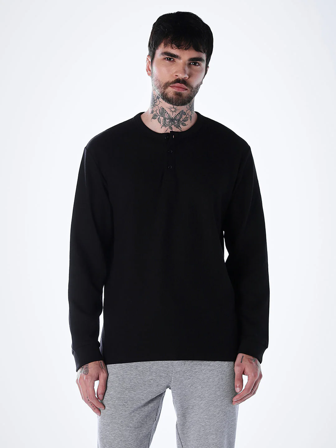 Henley Full Sleeves T-shirt - Black - Image 2