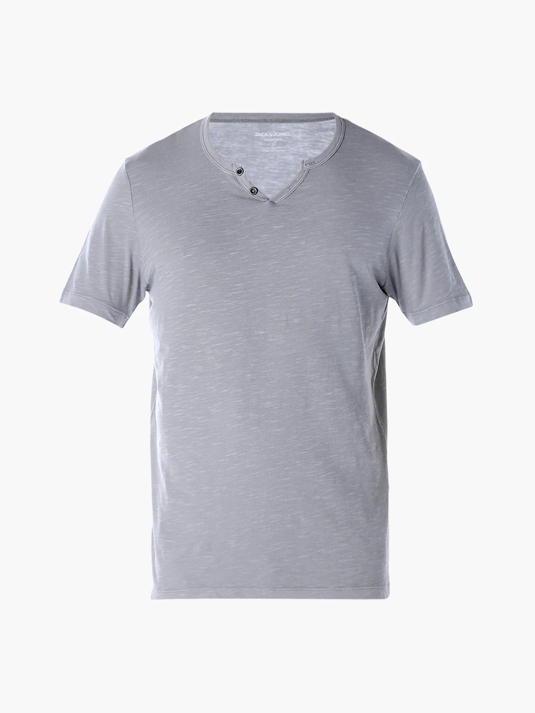 Split Neck Cotton T-shirt - Grey - Image 7