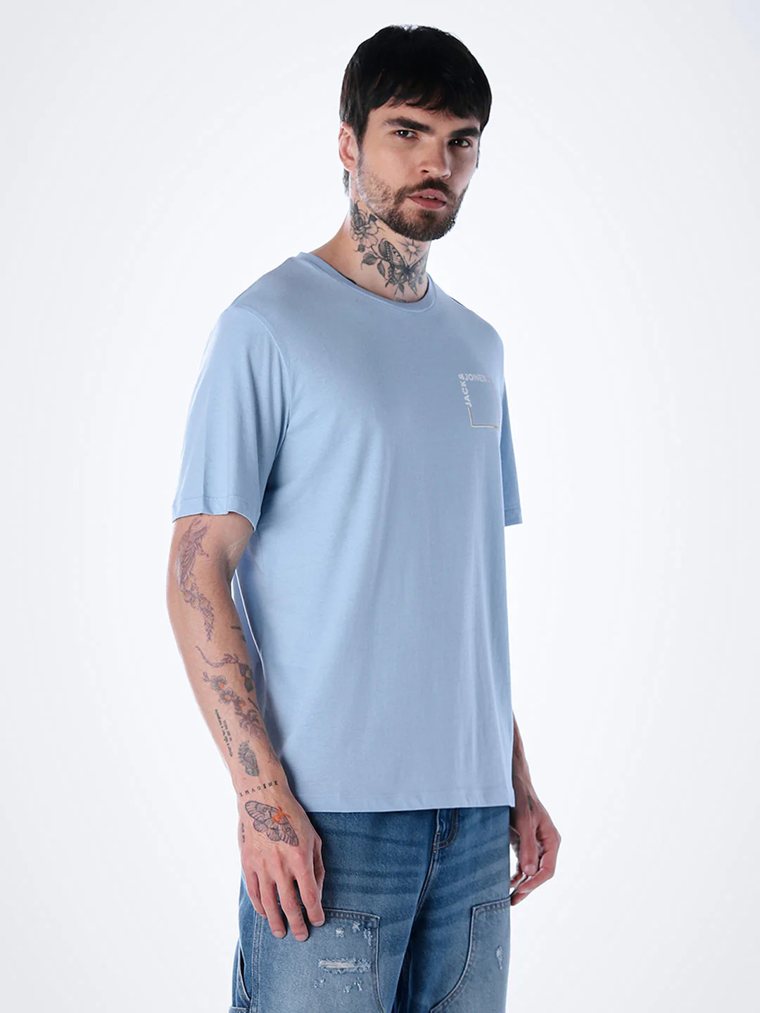 Logo print Cotton Crew Neck T-shirt - Light Blue - Image 3