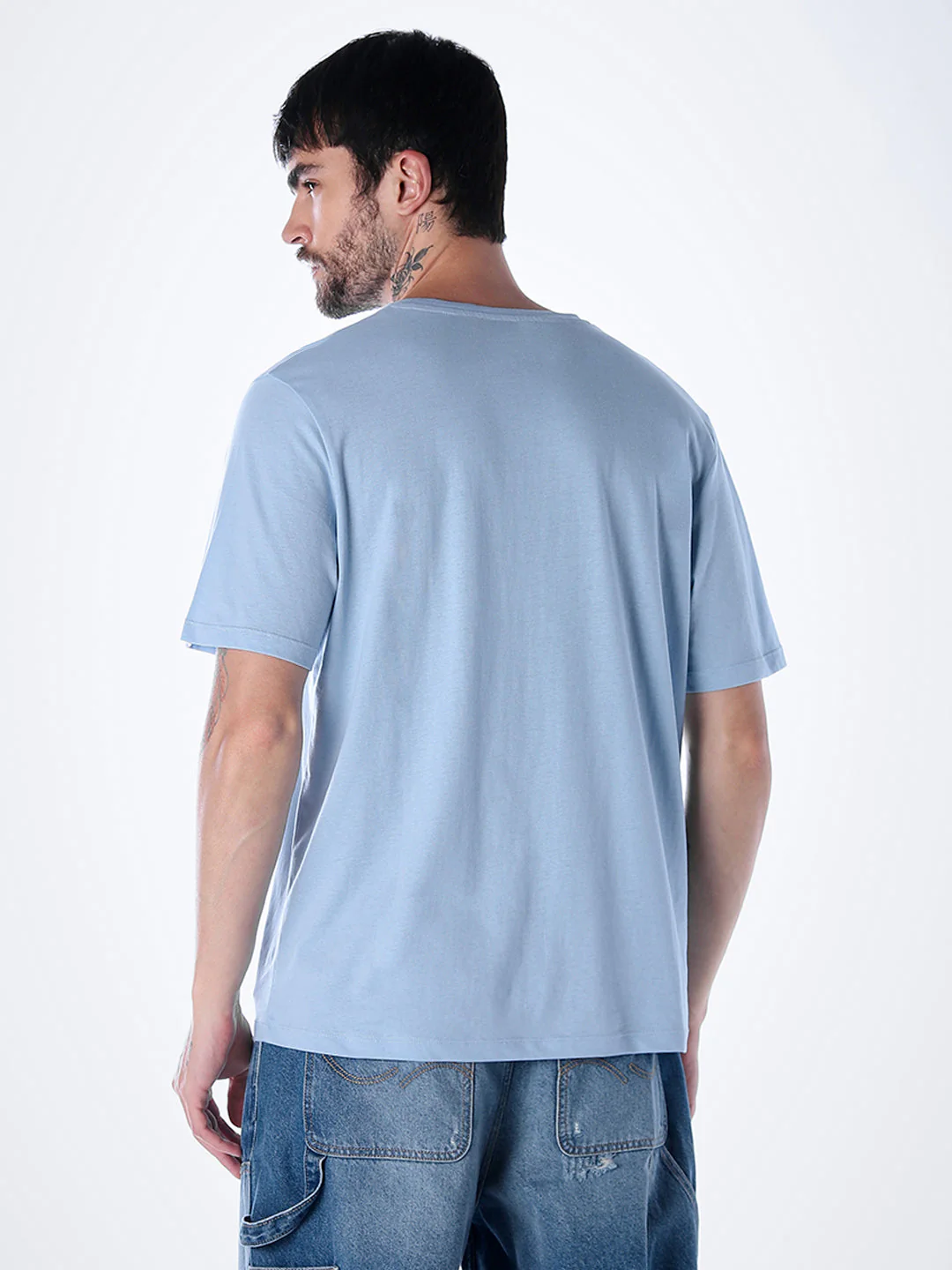 Logo print Cotton Crew Neck T-shirt - Light Blue - Image 4