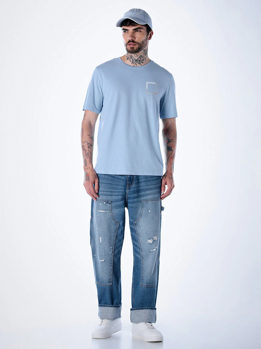 Logo print Cotton Crew Neck T-shirt - Light Blue - Image 6