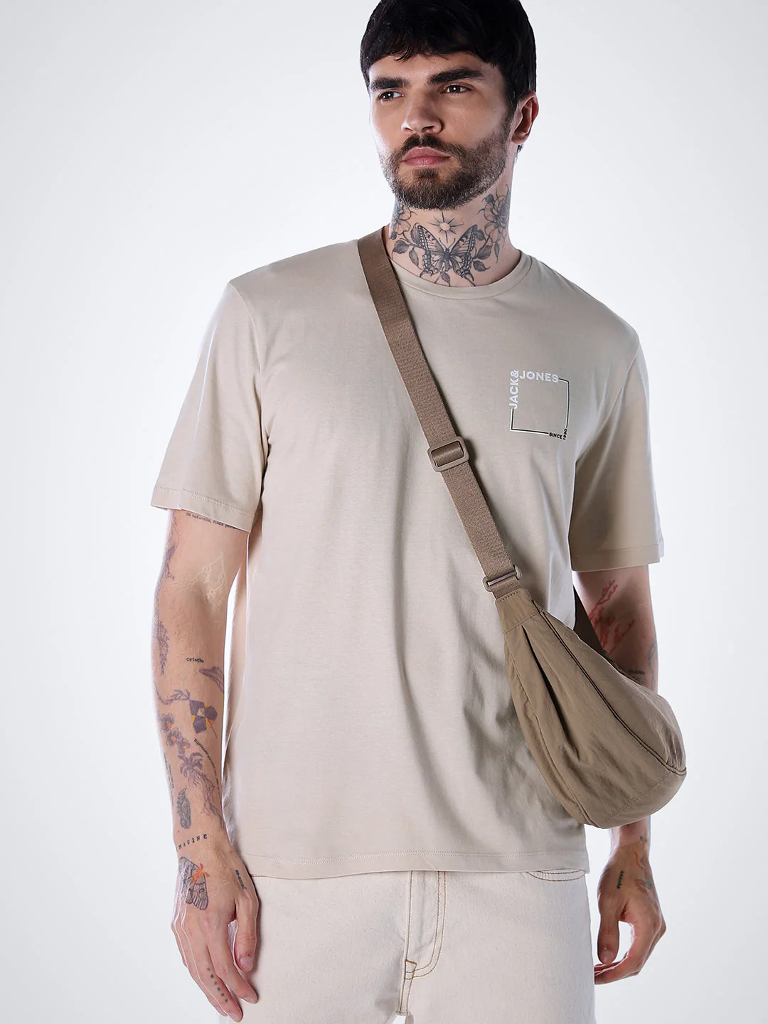 Logo print Cotton Crew Neck T-shirt - Beige