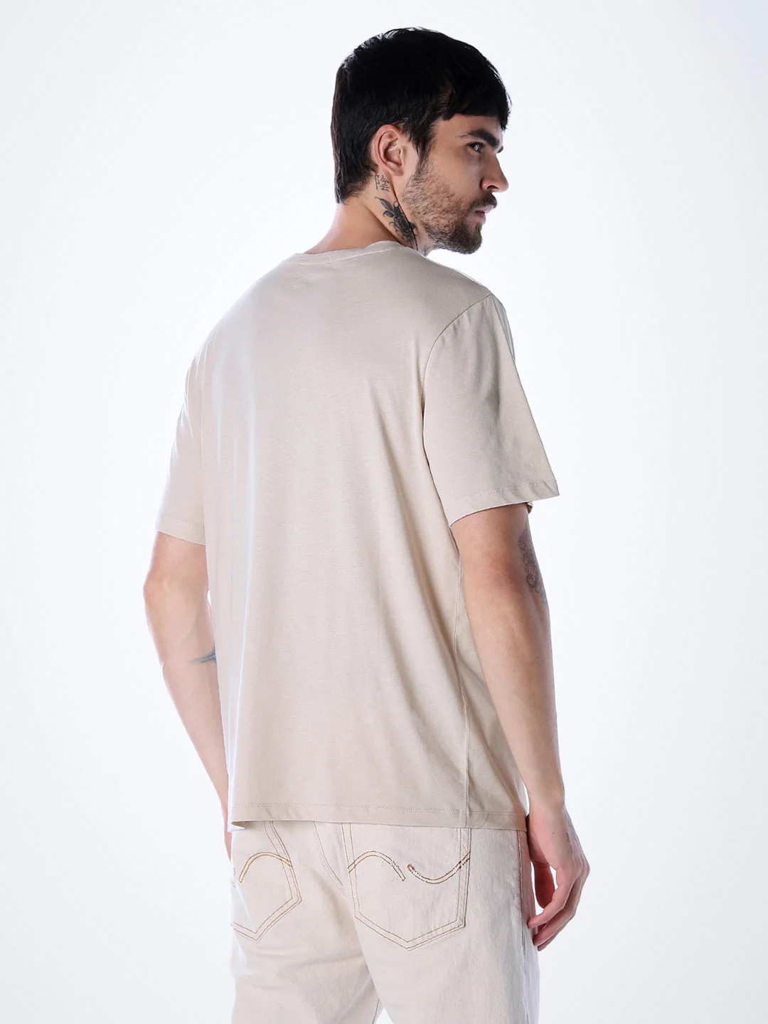 Logo print Cotton Crew Neck T-shirt - Beige - Image 4