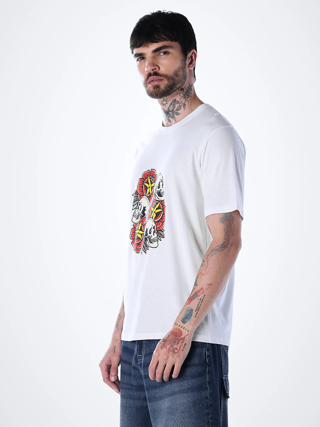 Skull Print Cotton T-shirt - White - Image 3