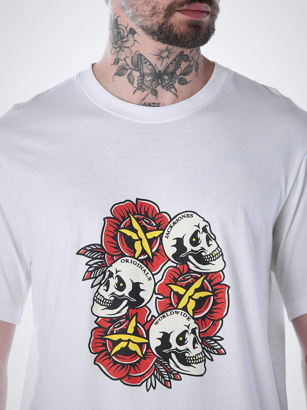 Skull Print Cotton T-shirt - White - Image 5