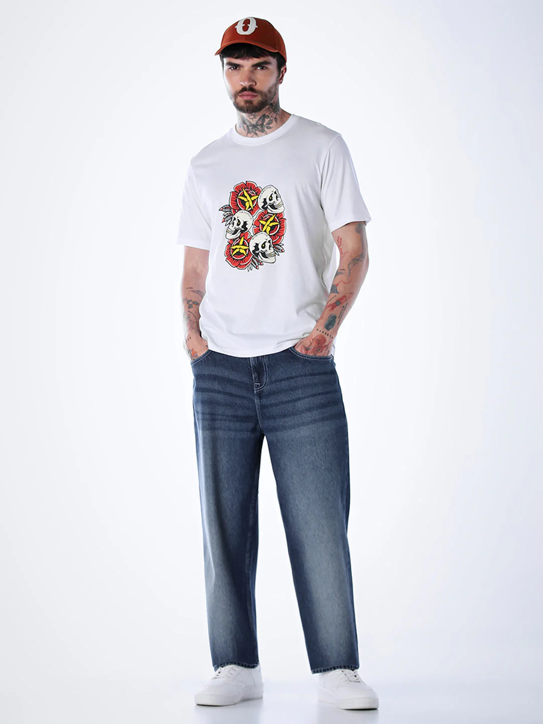 Skull Print Cotton T-shirt - White - Image 6