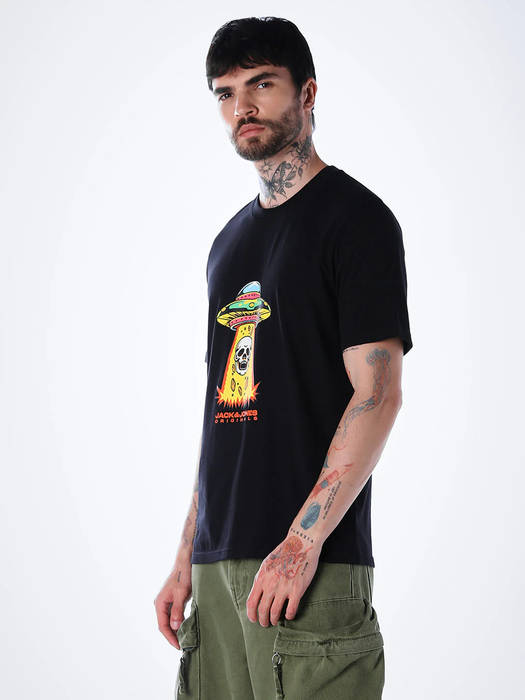 Skull Print Cotton T-shirt - Black - Image 3