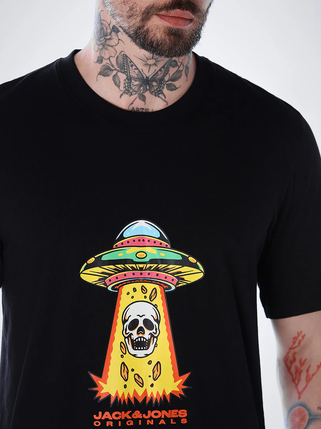 Skull Print Cotton T-shirt - Black - Image 5