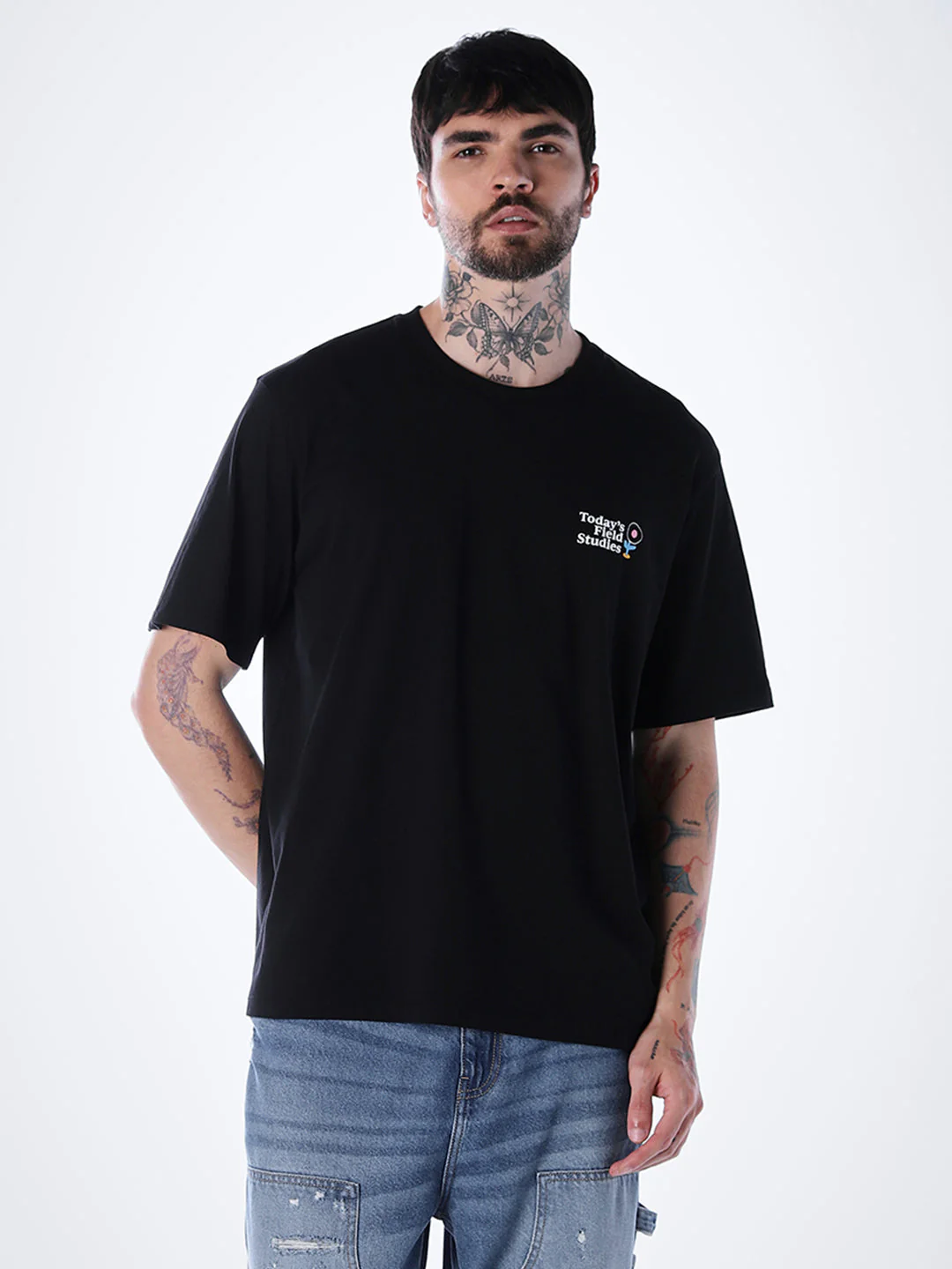 Printed Cotton T-shirt - Black - Image 2