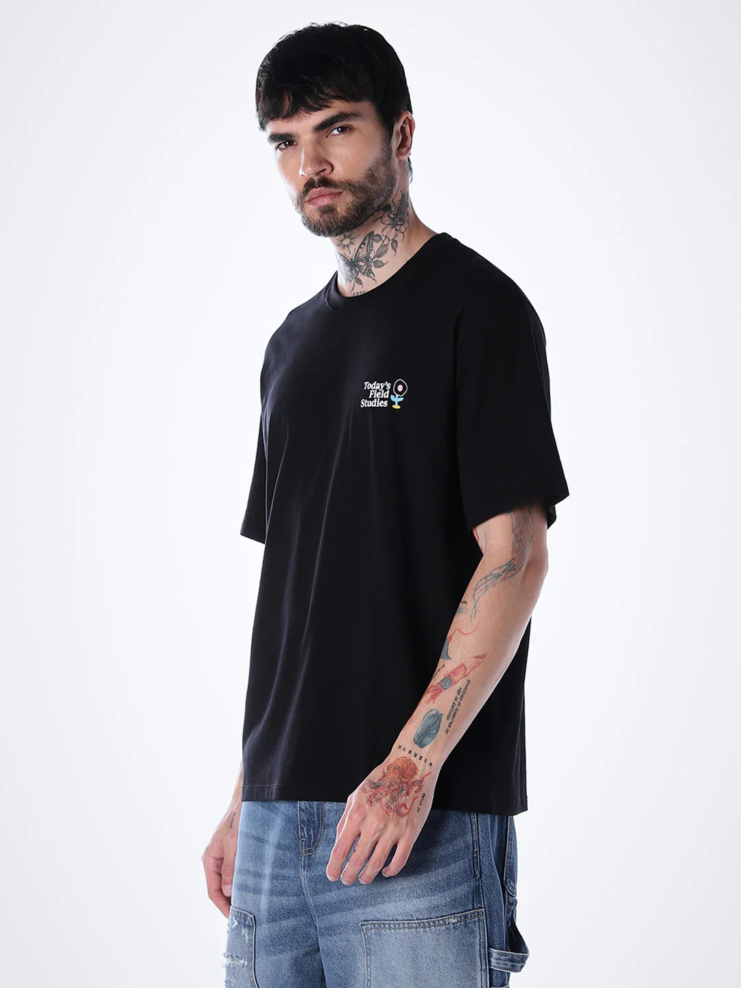 Printed Cotton T-shirt - Black - Image 3