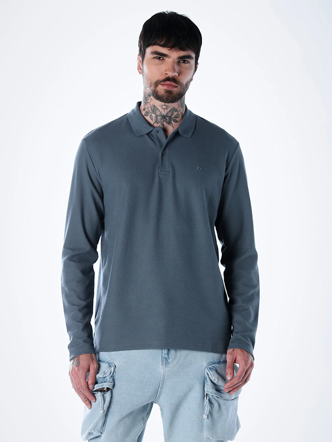 Regular Fit Full Sleeves Polo - Light Blue - Image 2