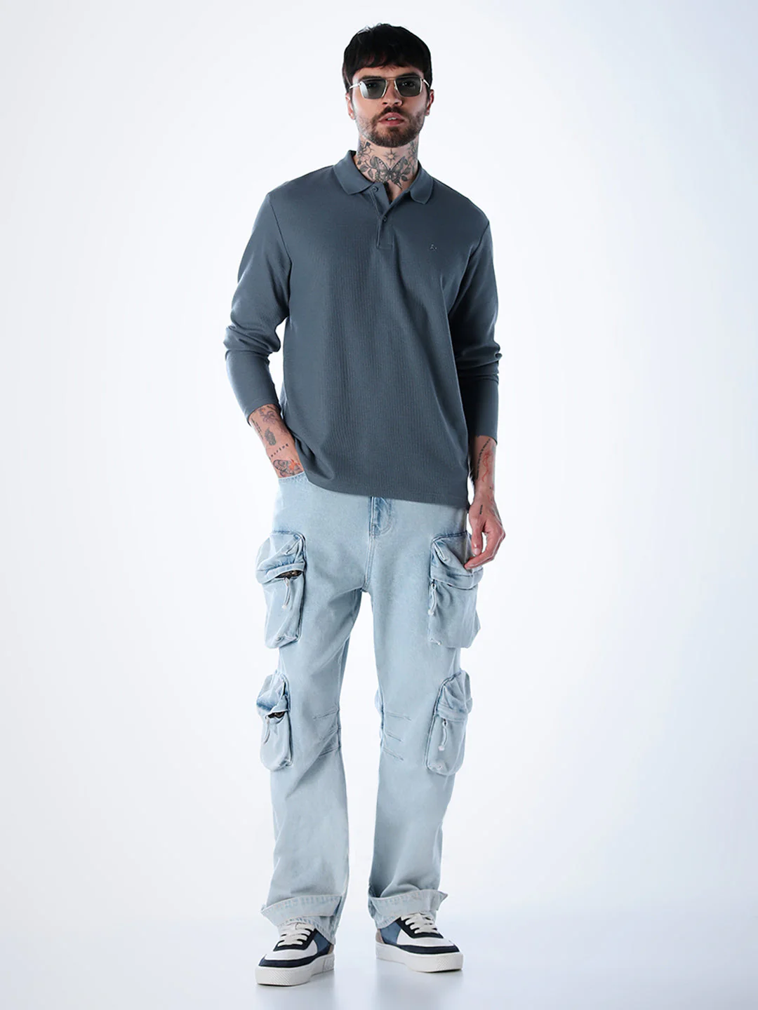 Regular Fit Full Sleeves Polo - Light Blue - Image 6