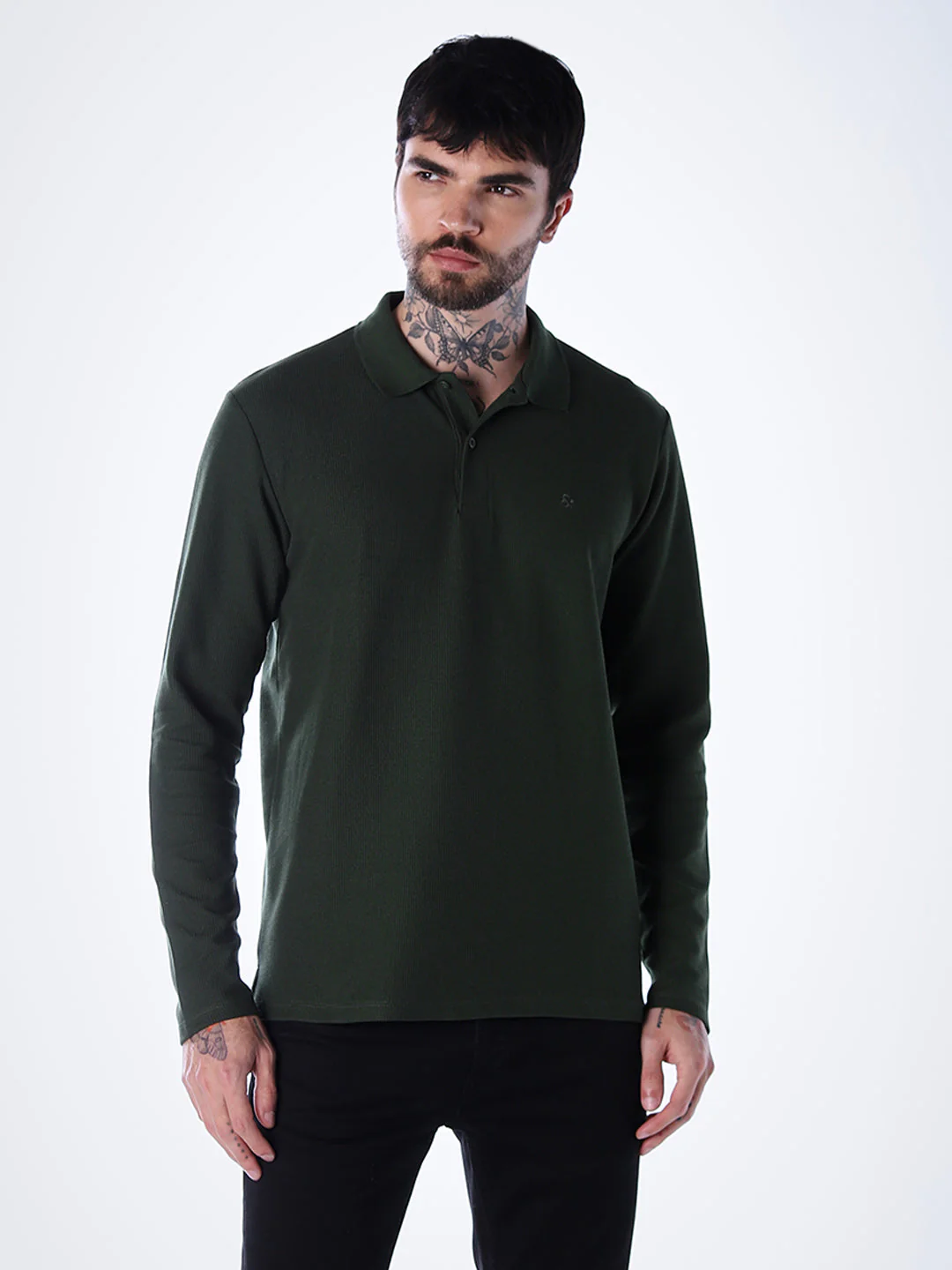 Regular Fit Full Sleeves Polo - Green - Image 2