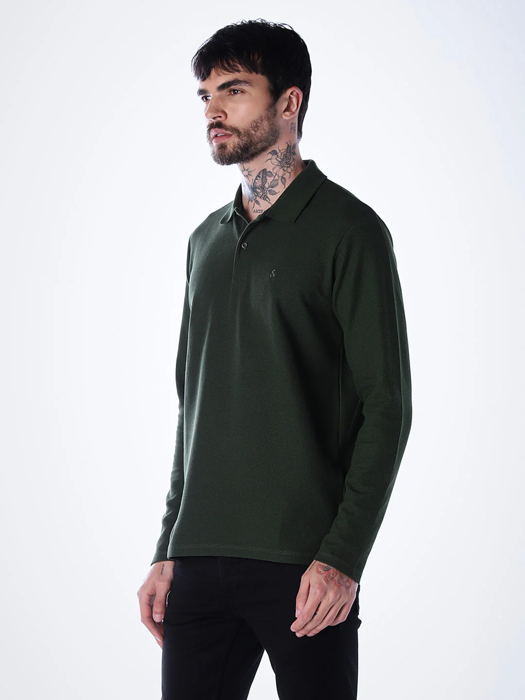 Regular Fit Full Sleeves Polo - Green - Image 3
