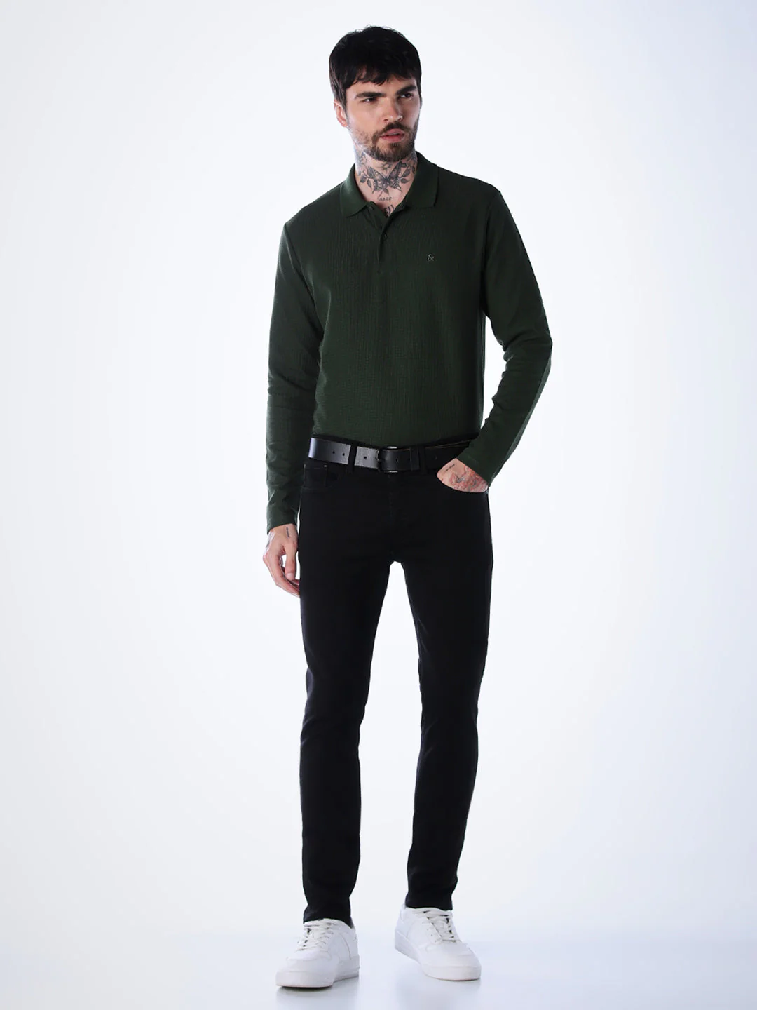 Regular Fit Full Sleeves Polo - Green - Image 6