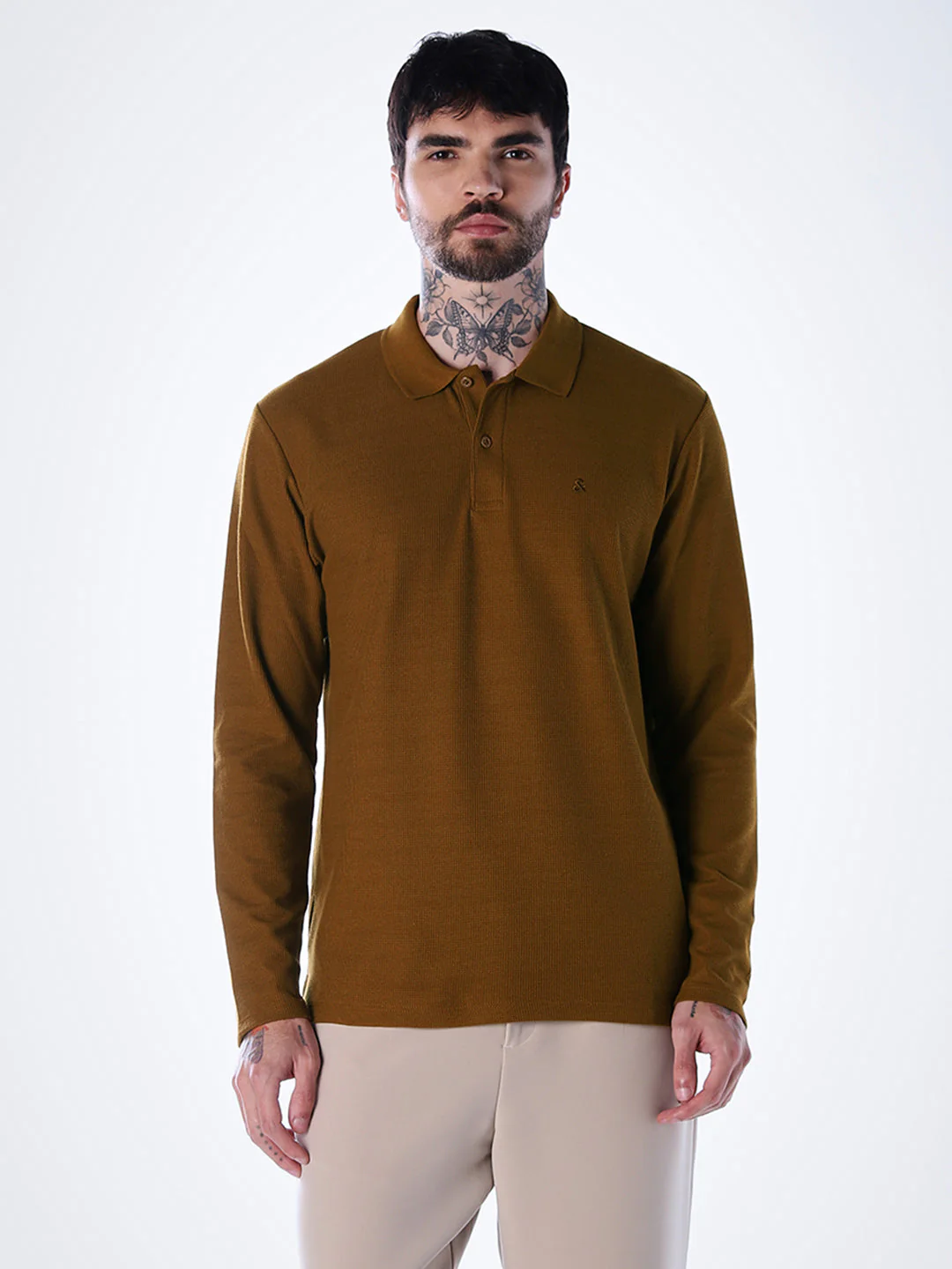 Regular Fit Full Sleeves Polo - Brown - Image 2