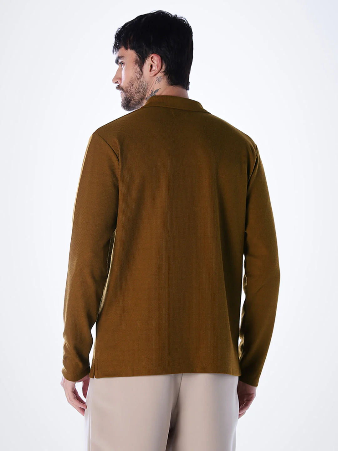 Regular Fit Full Sleeves Polo - Brown - Image 4