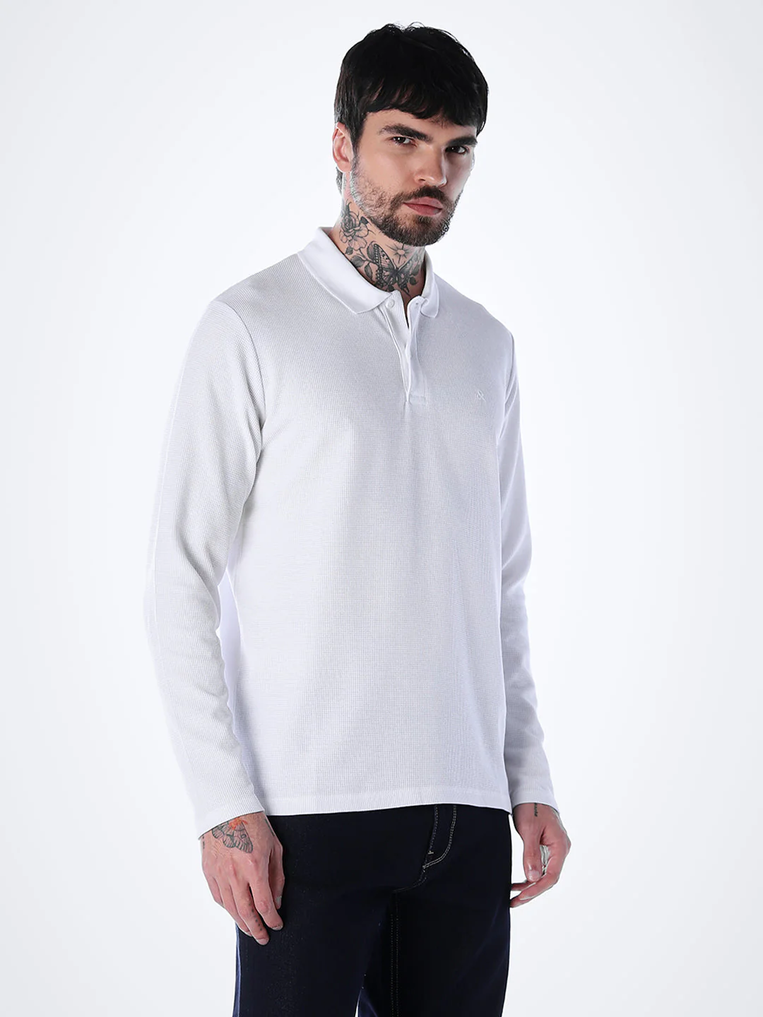 Regular Fit Full Sleeves Polo - White - Image 3