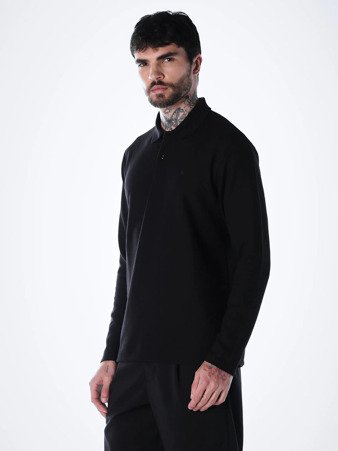 Regular Fit Full Sleeves Polo - Black - Image 3