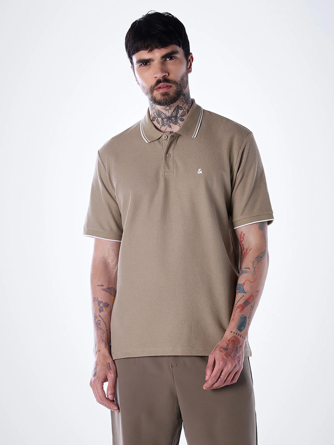 Contrast Tipping Polo - Brown - Image 2