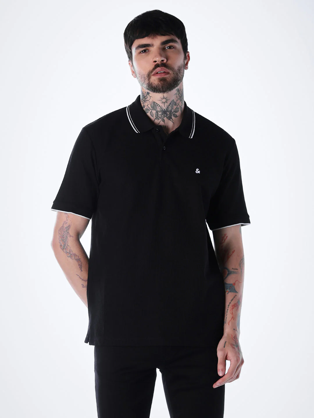 Contrast Tipping Polo - Black - Image 2