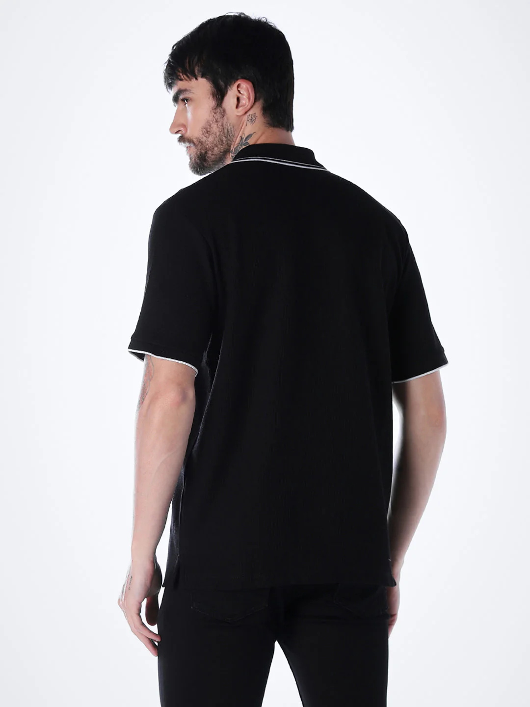 Contrast Tipping Polo - Black - Image 4