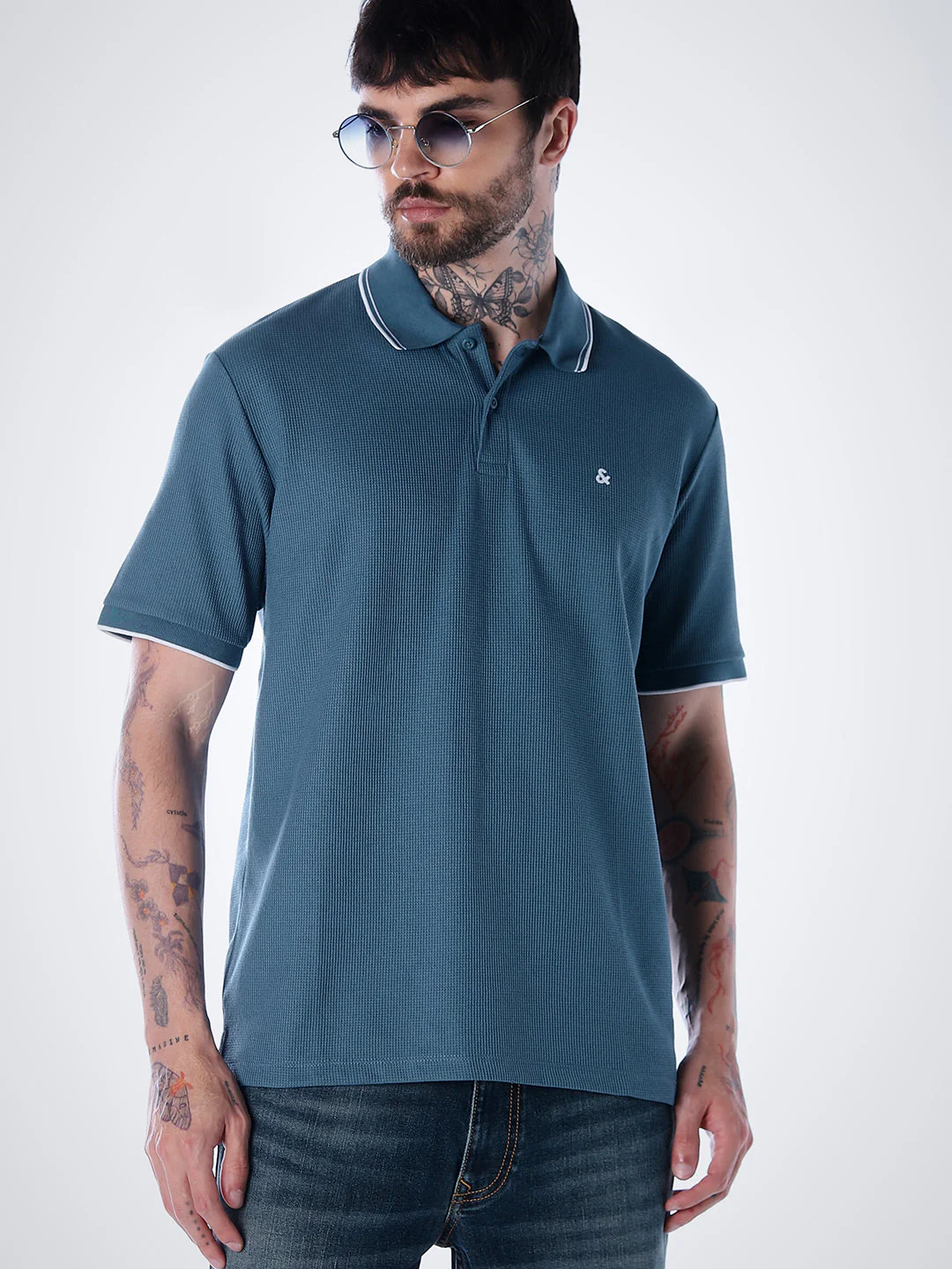 Contrast Tipping Polo - Blue