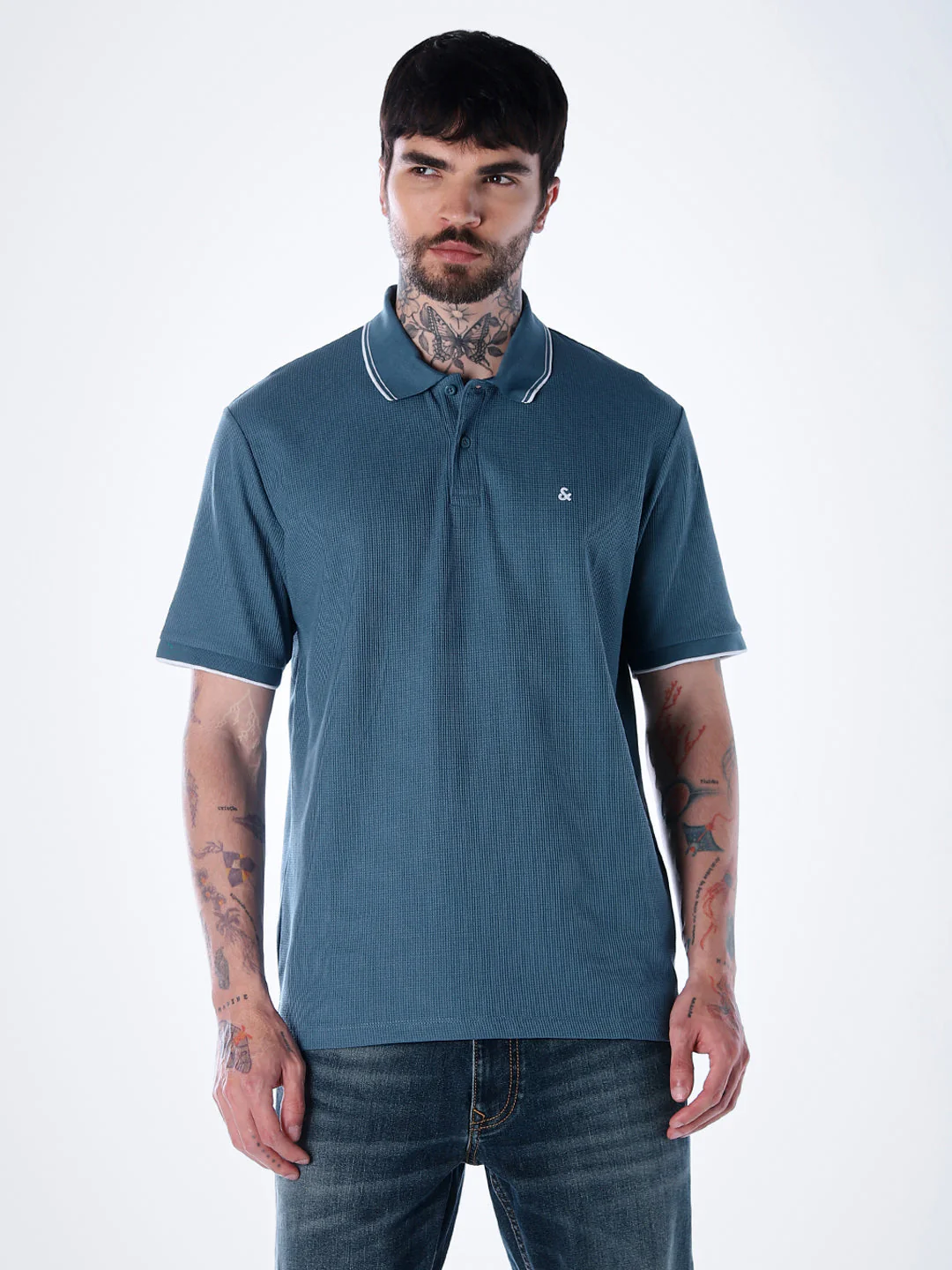 Contrast Tipping Polo - Blue - Image 2