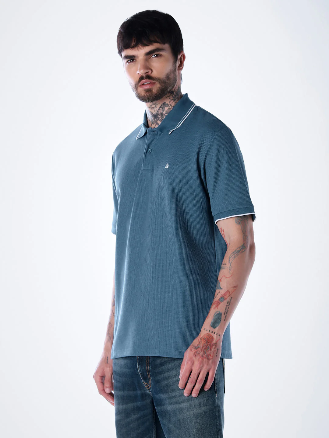 Contrast Tipping Polo - Blue - Image 3