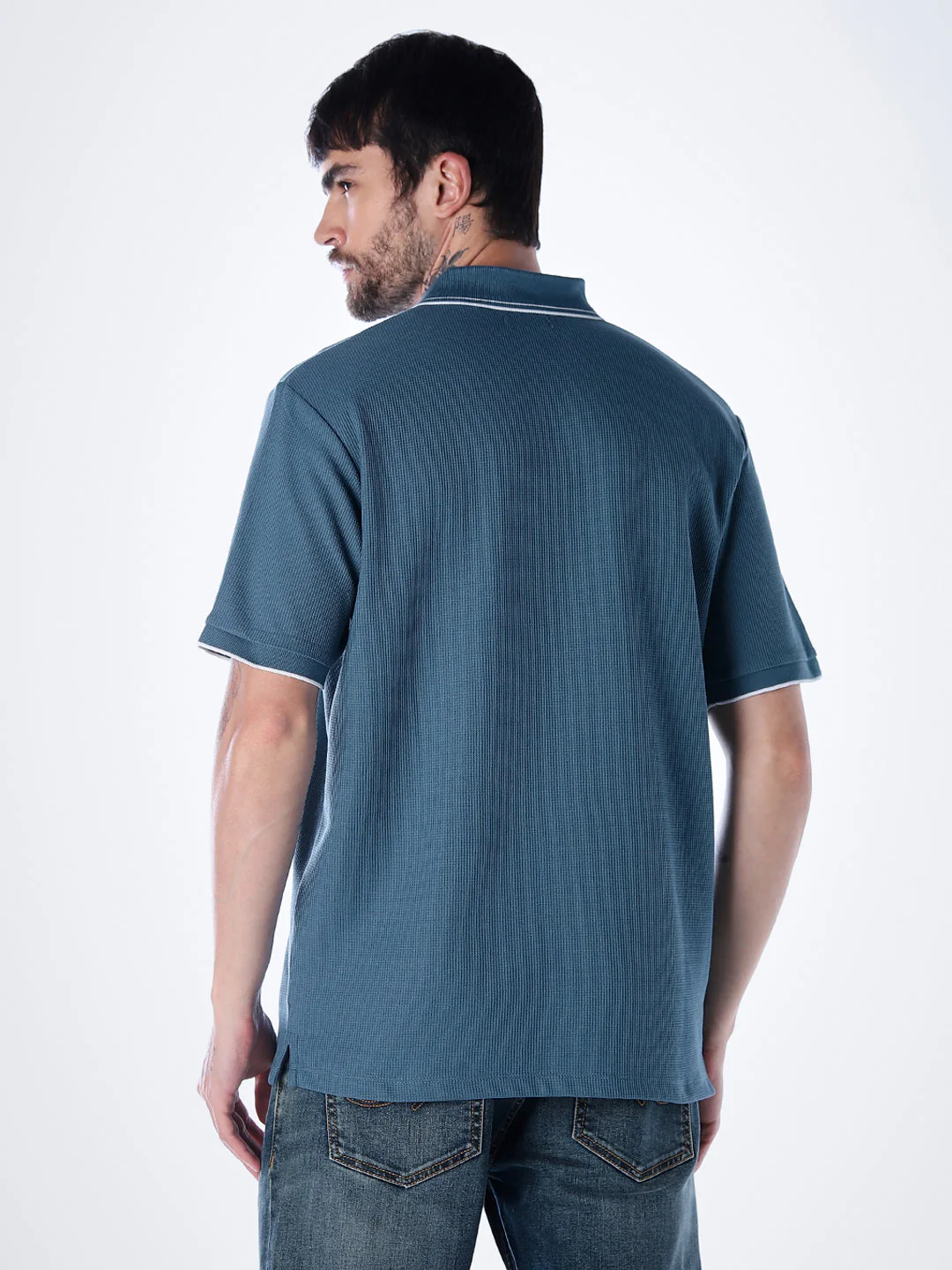 Contrast Tipping Polo - Blue - Image 4