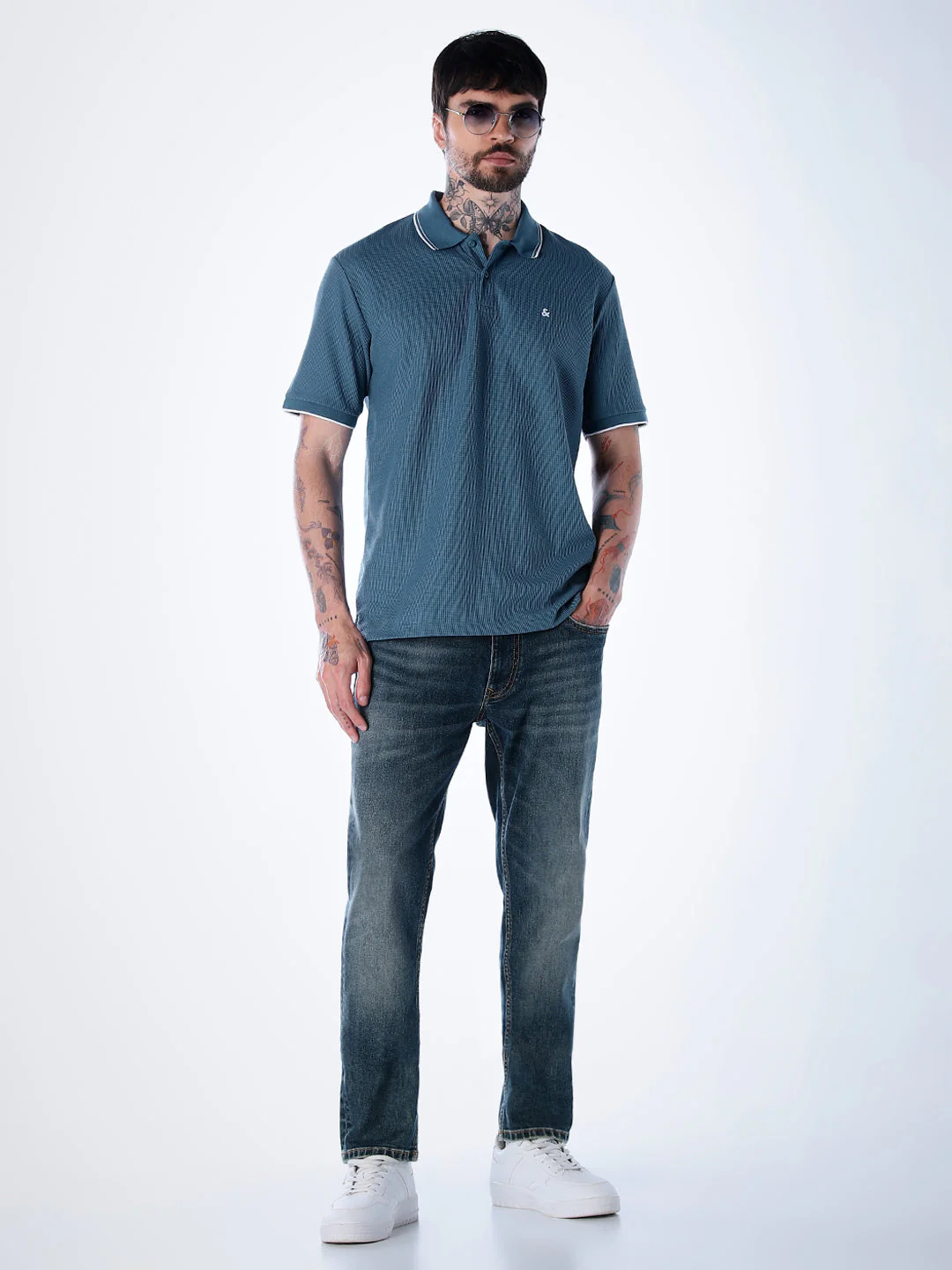 Contrast Tipping Polo - Blue - Image 6