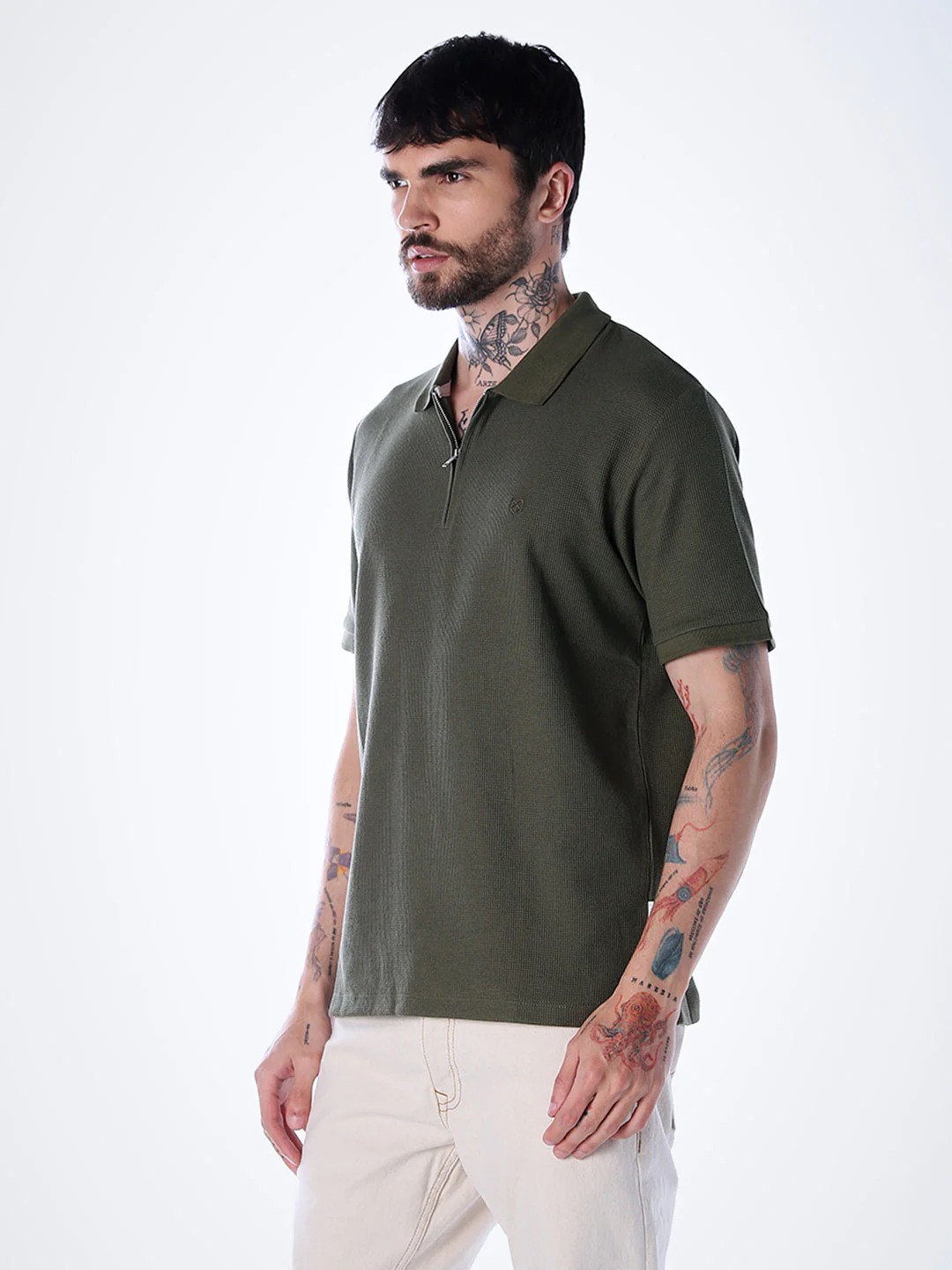 Half Zip Regular Fit Polo - Olive - Image 3