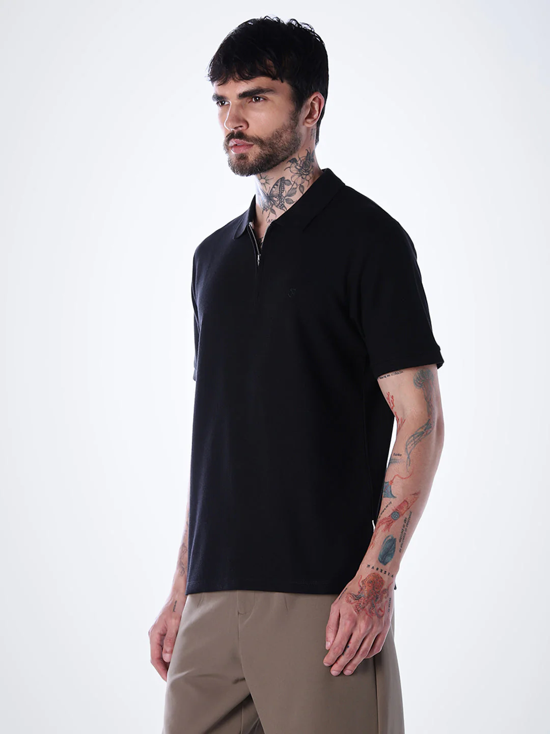Half Zip Regular Fit Polo - Black - Image 3