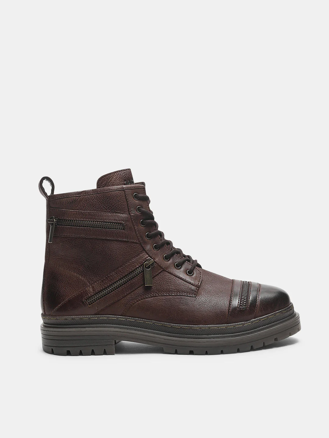 Dark Brown Zipper Leather Boots - Image 2